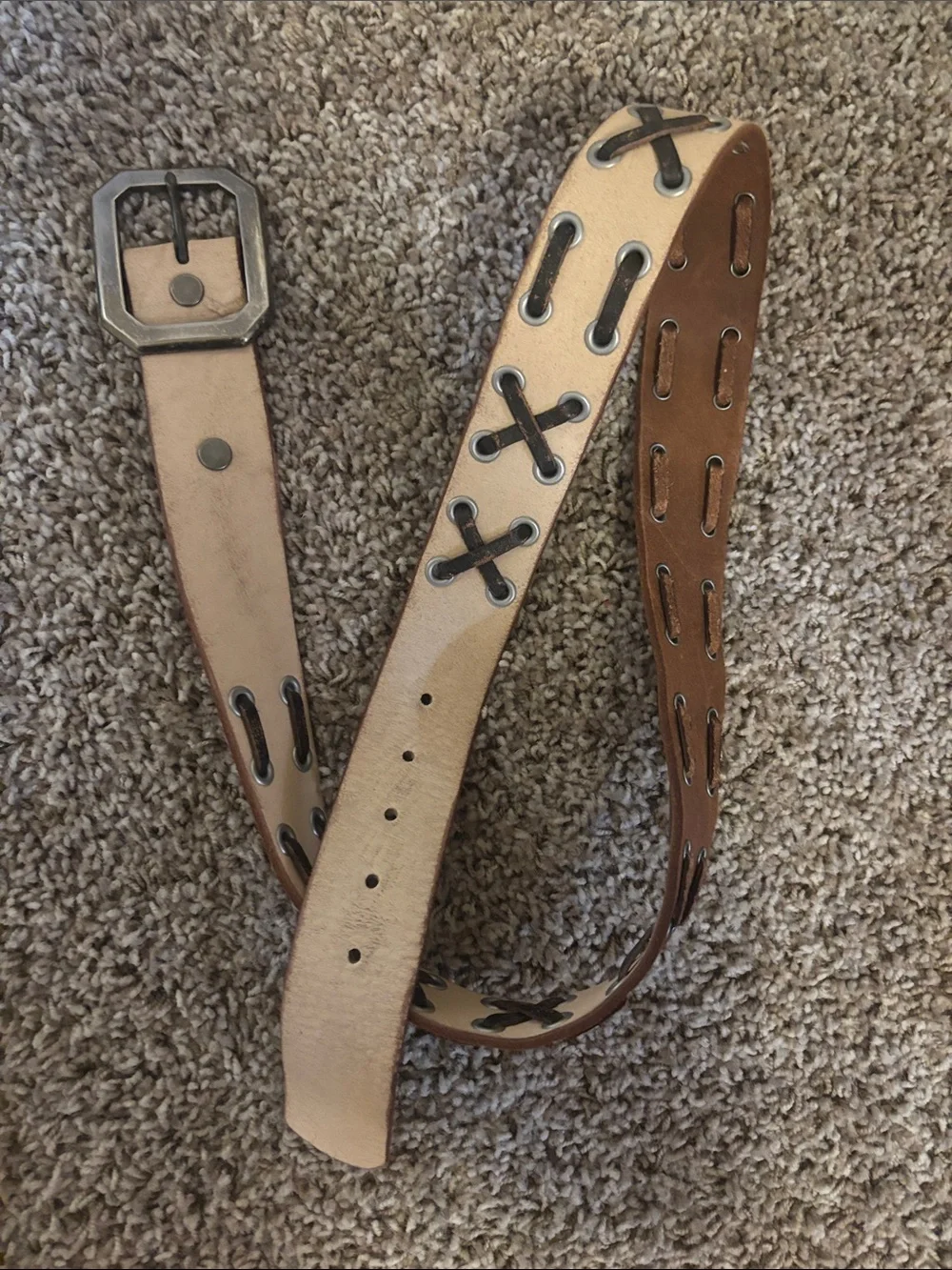 Vintage True Religion Tan Leather Belt with Dark Contrast Stitching